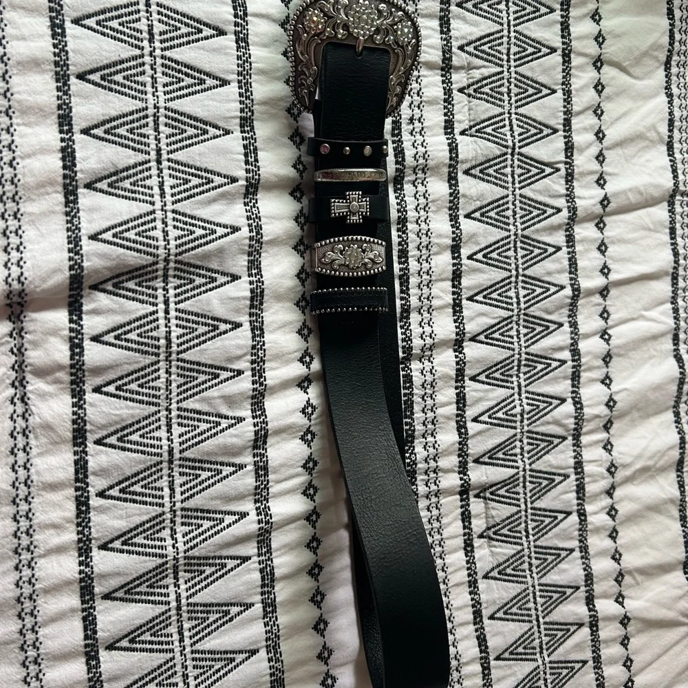 Rhinestone Black Leather Belt - Picture 3 of 6
